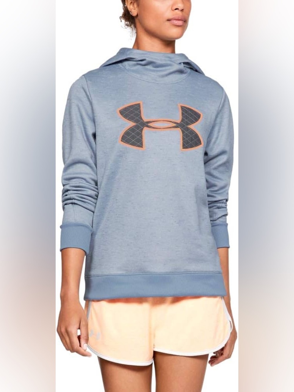Under Armour Blue Hoodie Sweatshirt with Peach Logo Accent